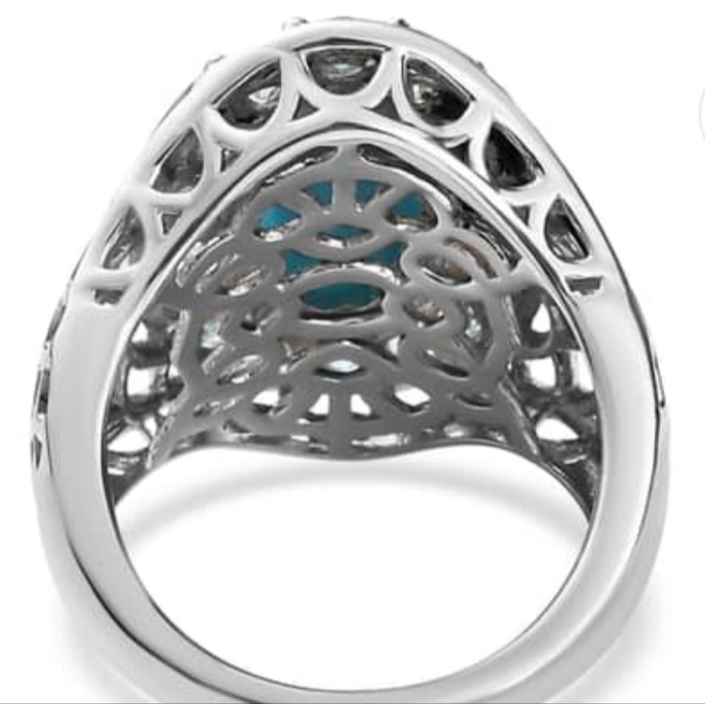 Sleeping Beauty Turquoise & Electric Blue Topaz Ring Platinum over 925 Size 10 - Picture 2 of 11